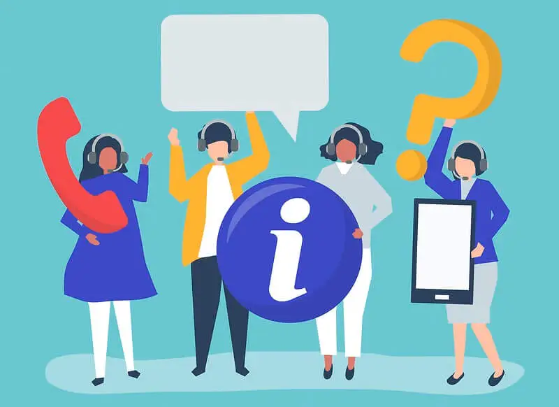 illustration of 4 people holding a phone, a smartphone, a textbox over them