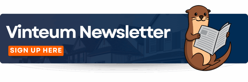 A banner with the writing ''Vinteum Newsletter; Sign up Here'' and an image of an otter reading a newsletter on the far right. 